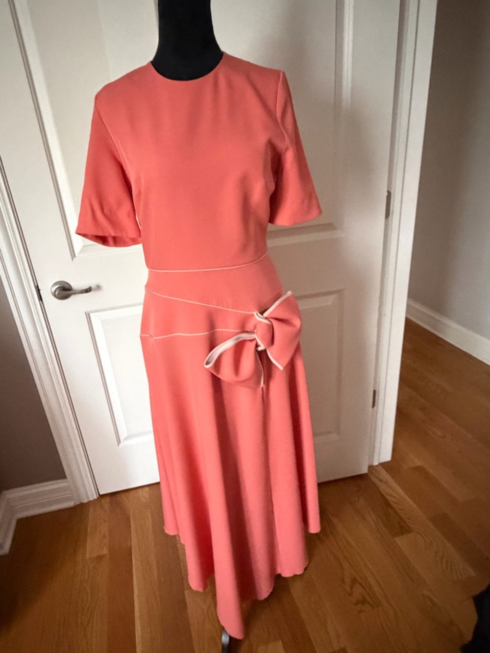 Roksanda Ilincic Coral Pink Midi Dress with Bow Detail